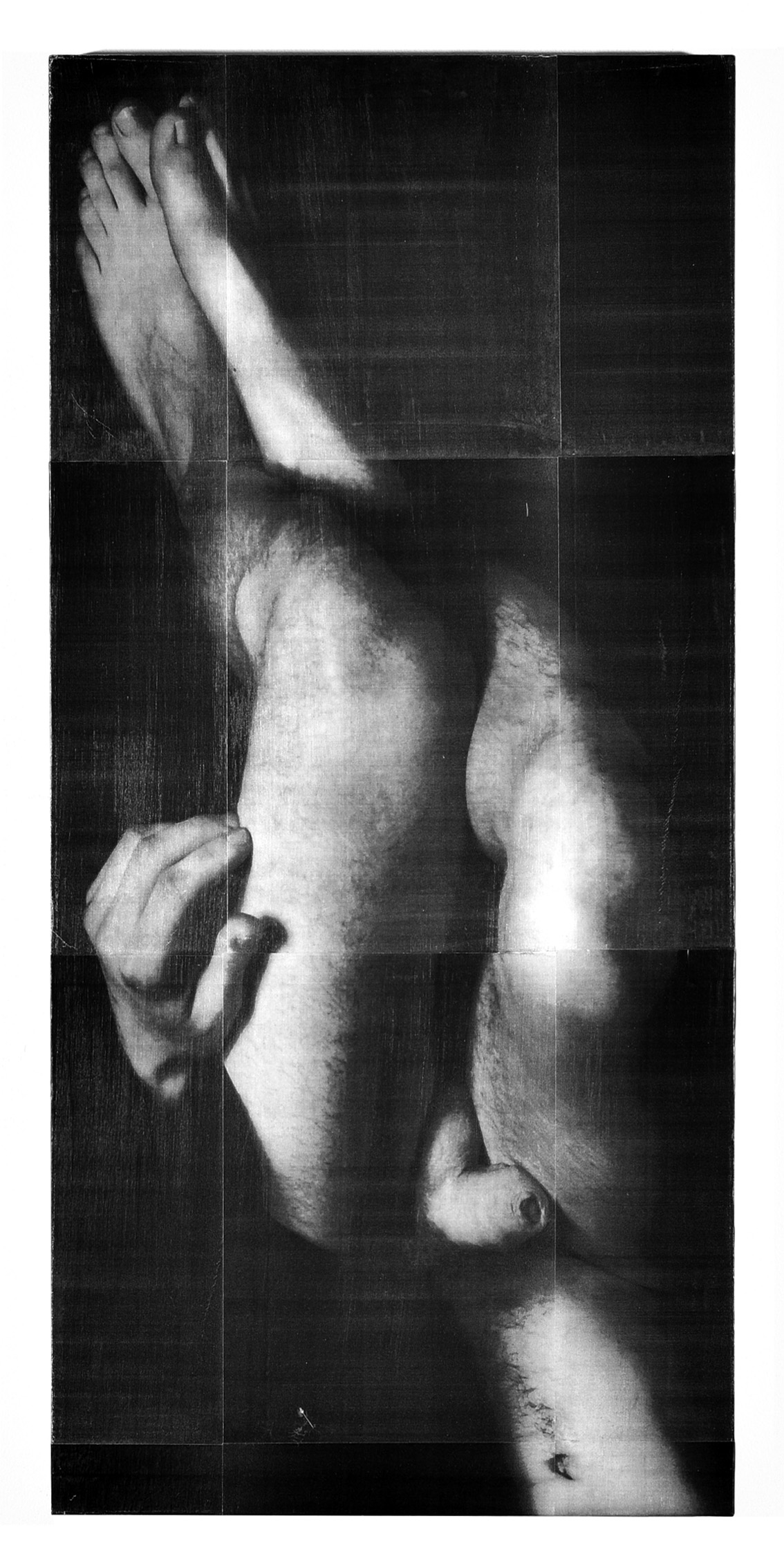 HEAR MY PRAYER, laserprint, charcoal and varnish on art panel 80 x 40 cm
