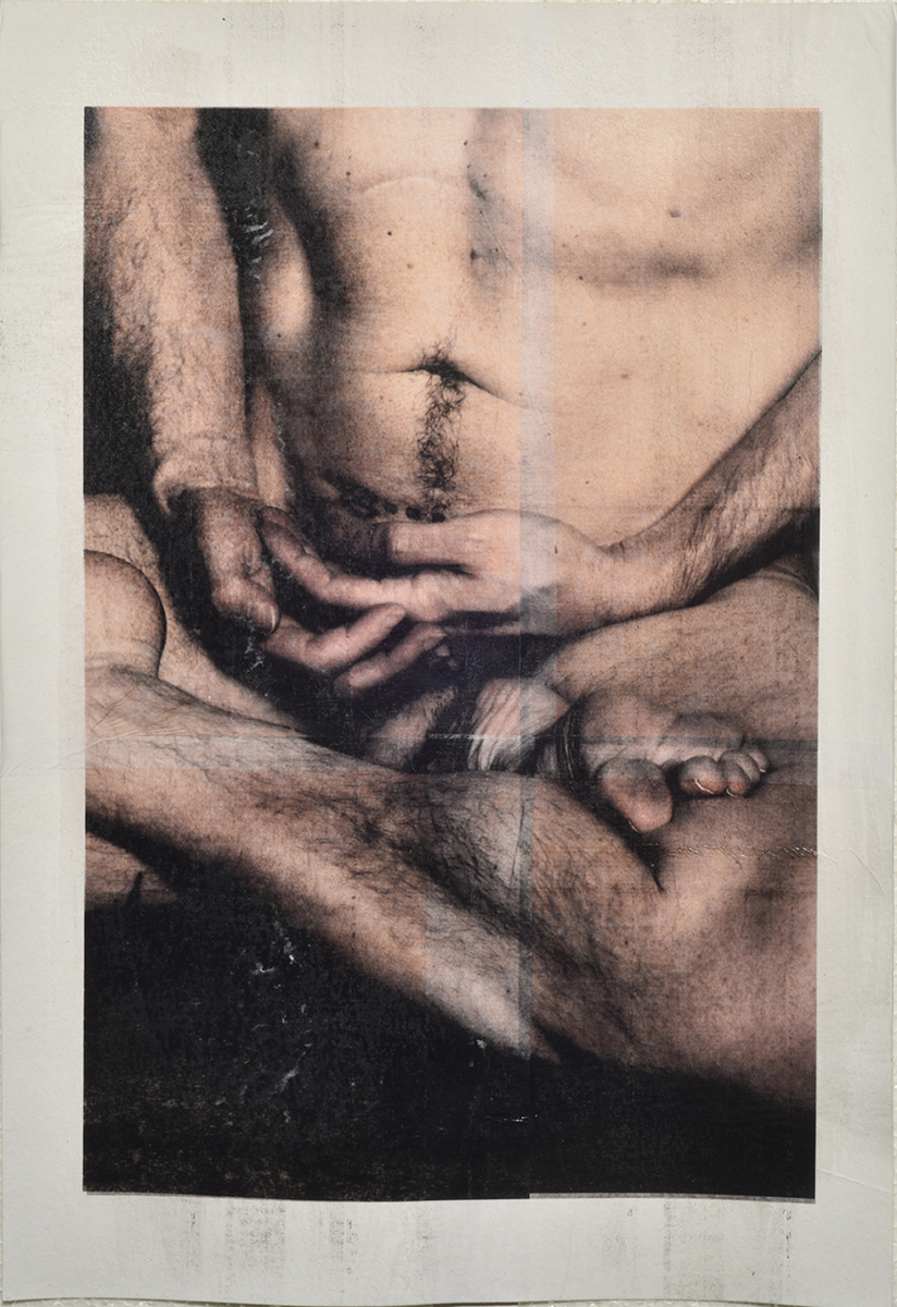 ethos pathos 15, doubled inkjet, laserprint, pigment and varnish on Hahnemuhle Bamboo, 33 x 48 cm